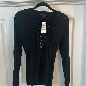 INC International Concepts Black Fitted Ribbed Sweater